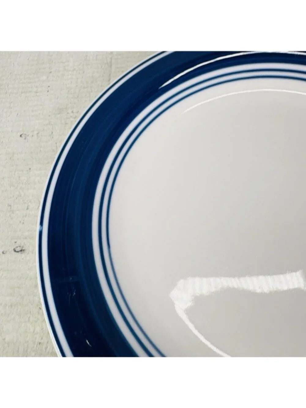 Mainstays CASUAL BANDED ROYAL BLUE Rings Stoneware White Salad Plates Set of 4